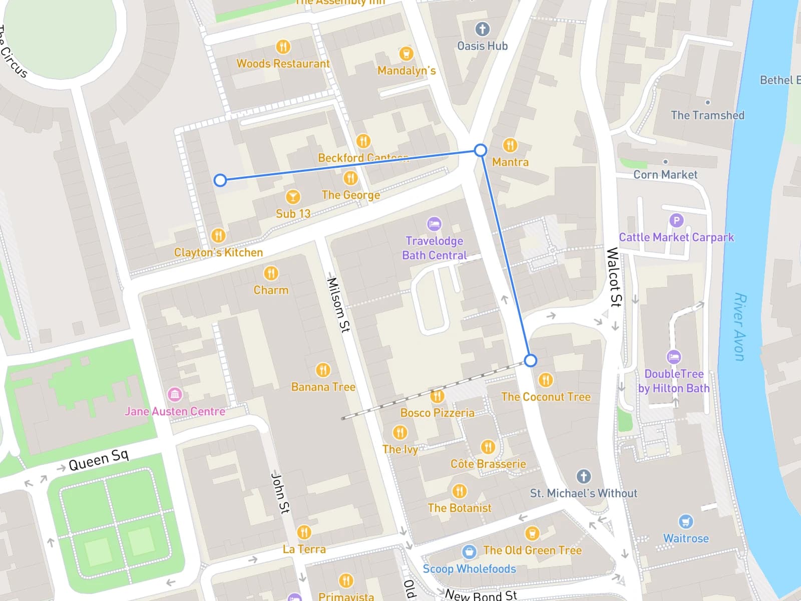 The Wren drawing tools: polygon, rectangle, circle and measure, over a street basemap.