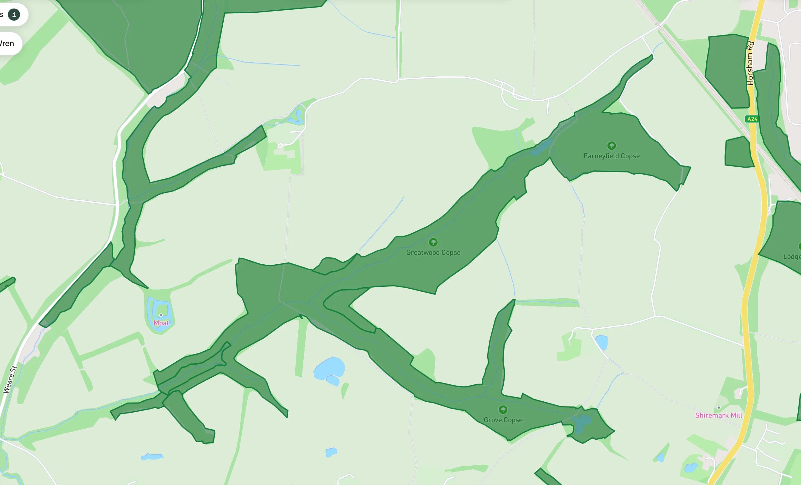 The constraint layer that makes a Hedgerow Removal necessary, rendered over a street basemap.