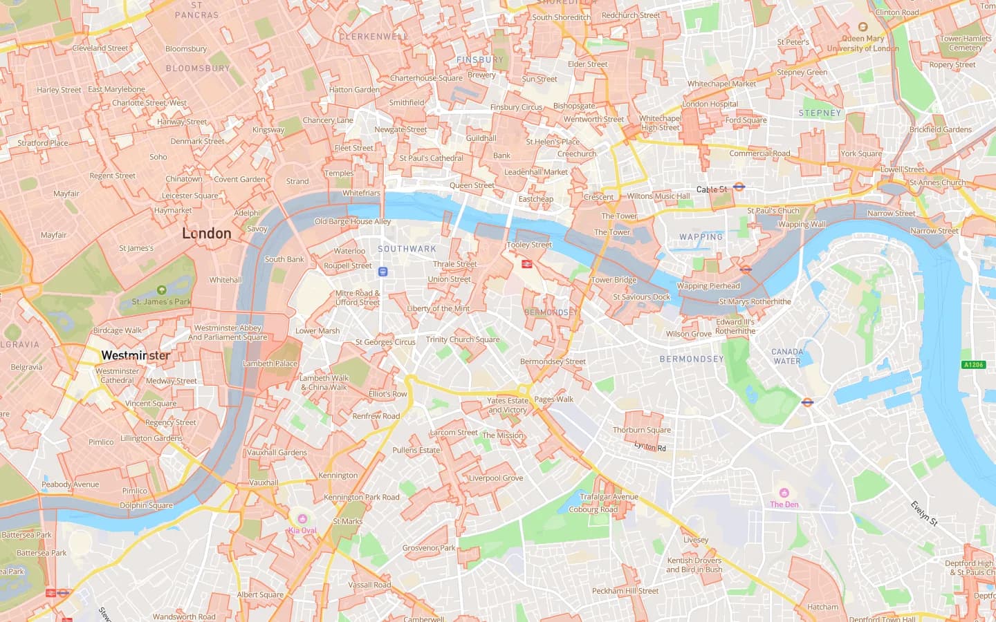 The Conservation areas layer rendered over a street basemap in the Wren map.