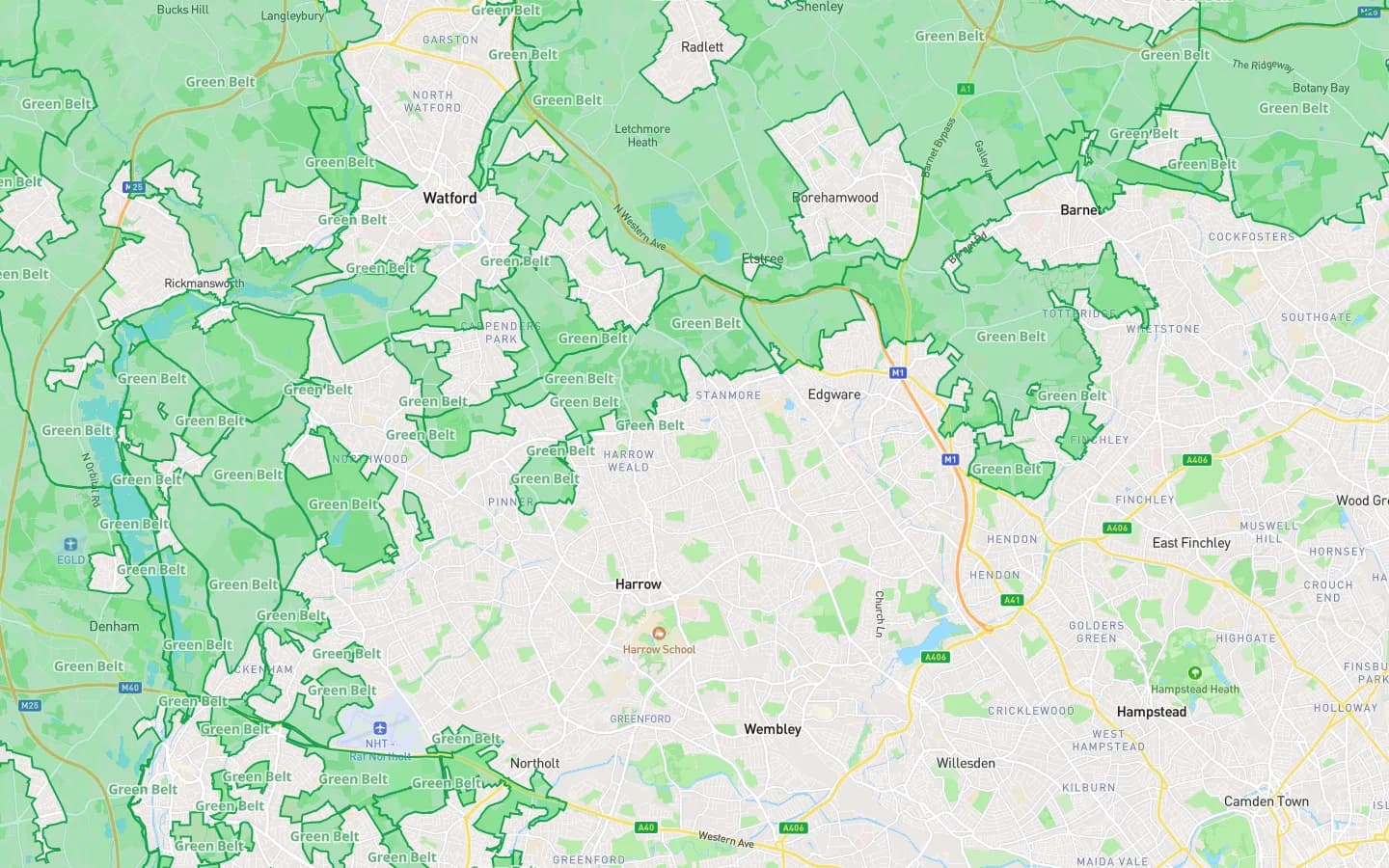 The Green belt layer rendered over a street basemap in the Wren map.