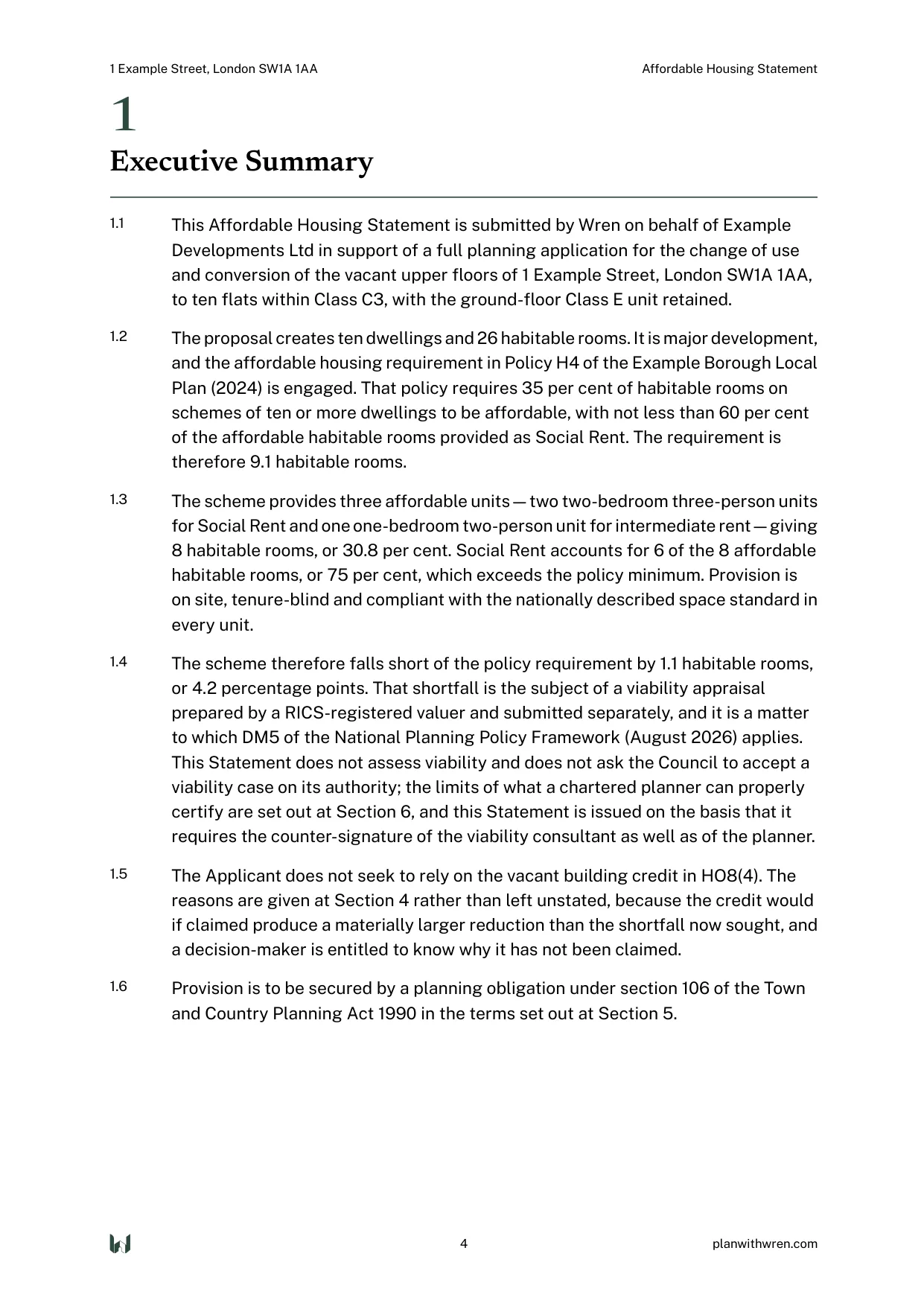 A page from the Affordable Housing Statement specimen.