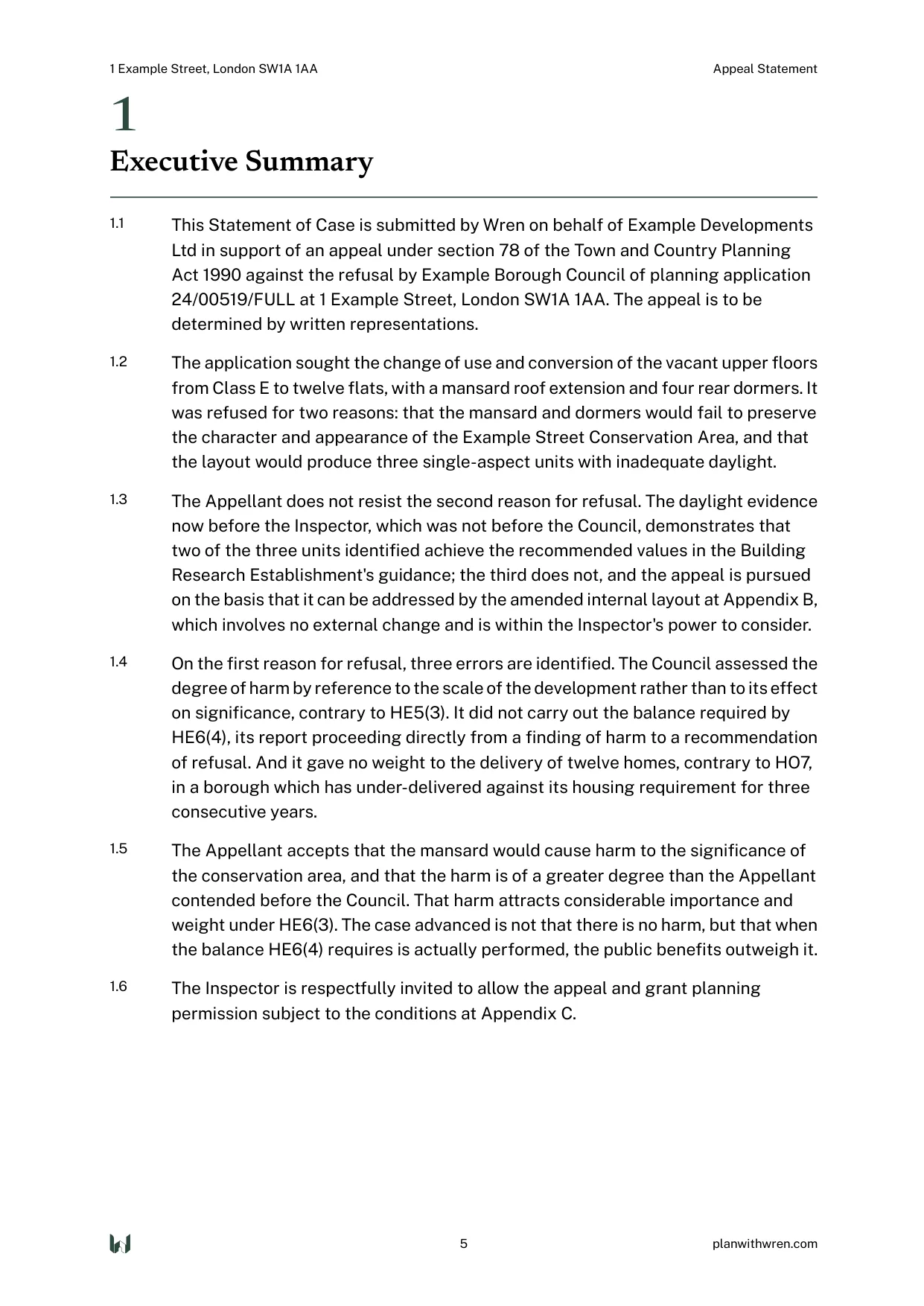 A page from the Appeal Statement specimen.