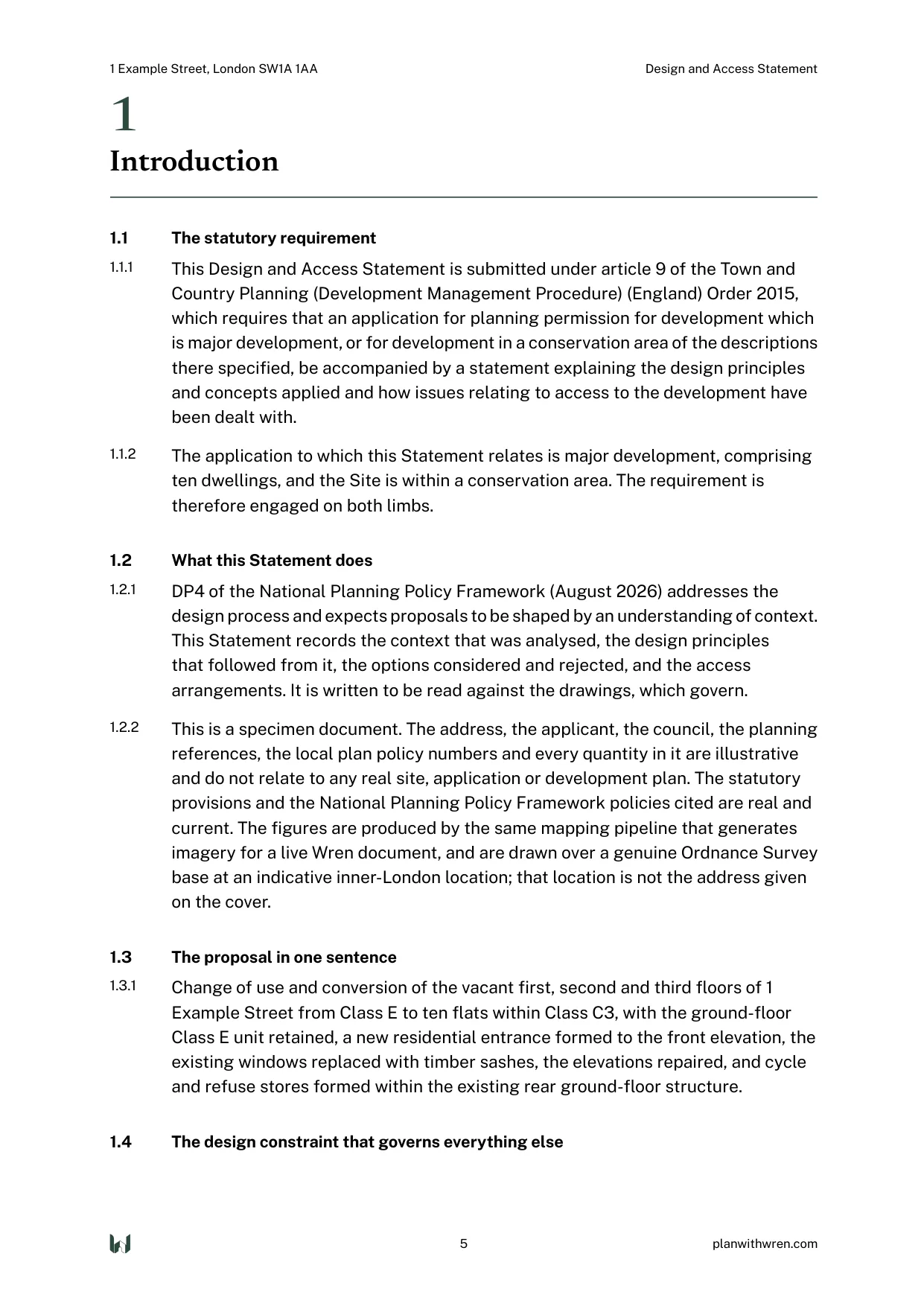 A page from the Design and Access Statement specimen