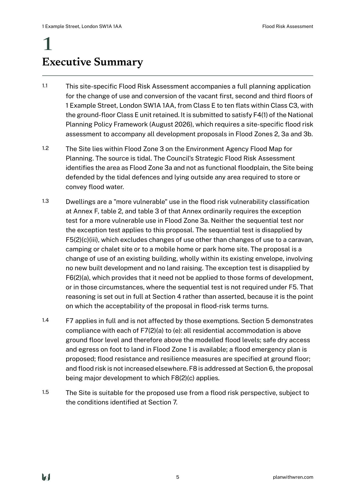 A page from the Flood Risk Assessment specimen.