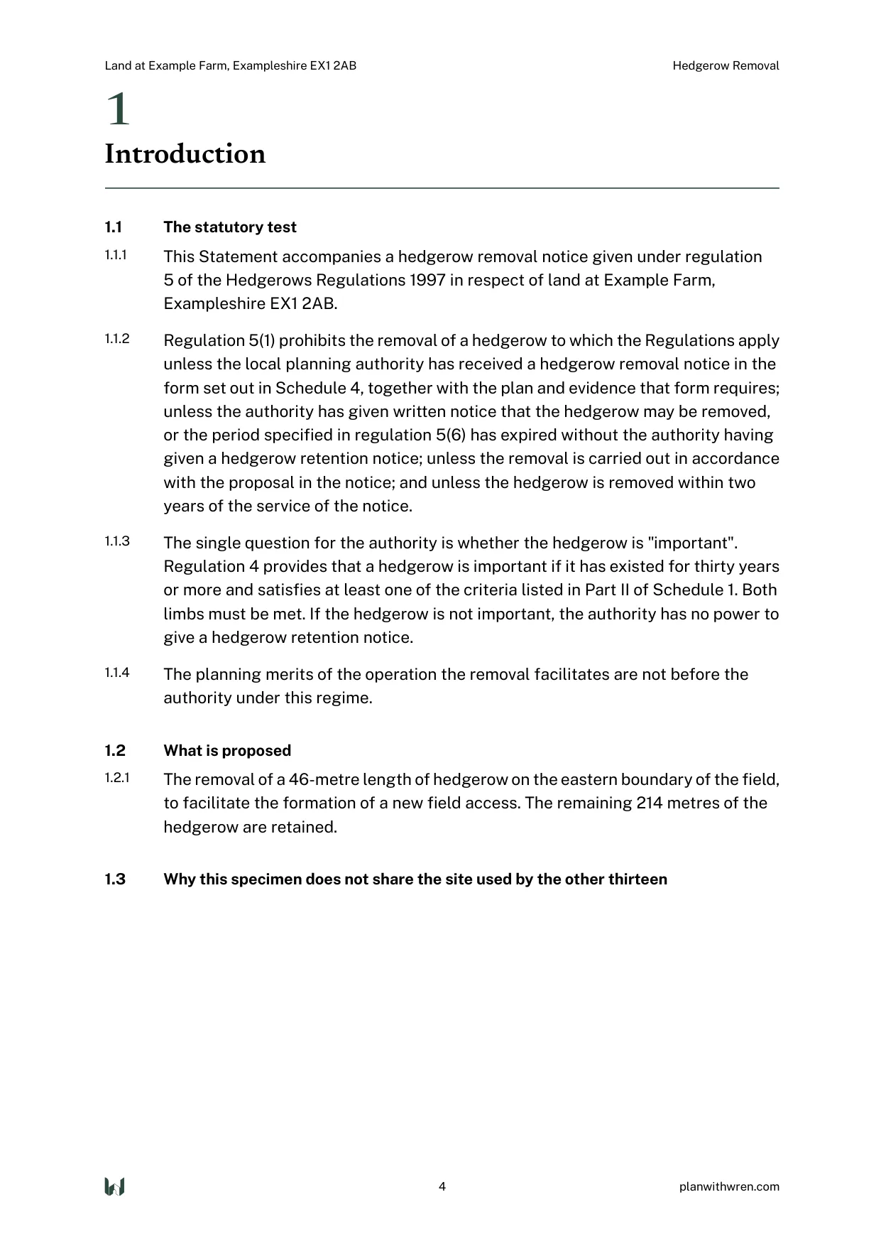 A page from the Hedgerow Removal specimen