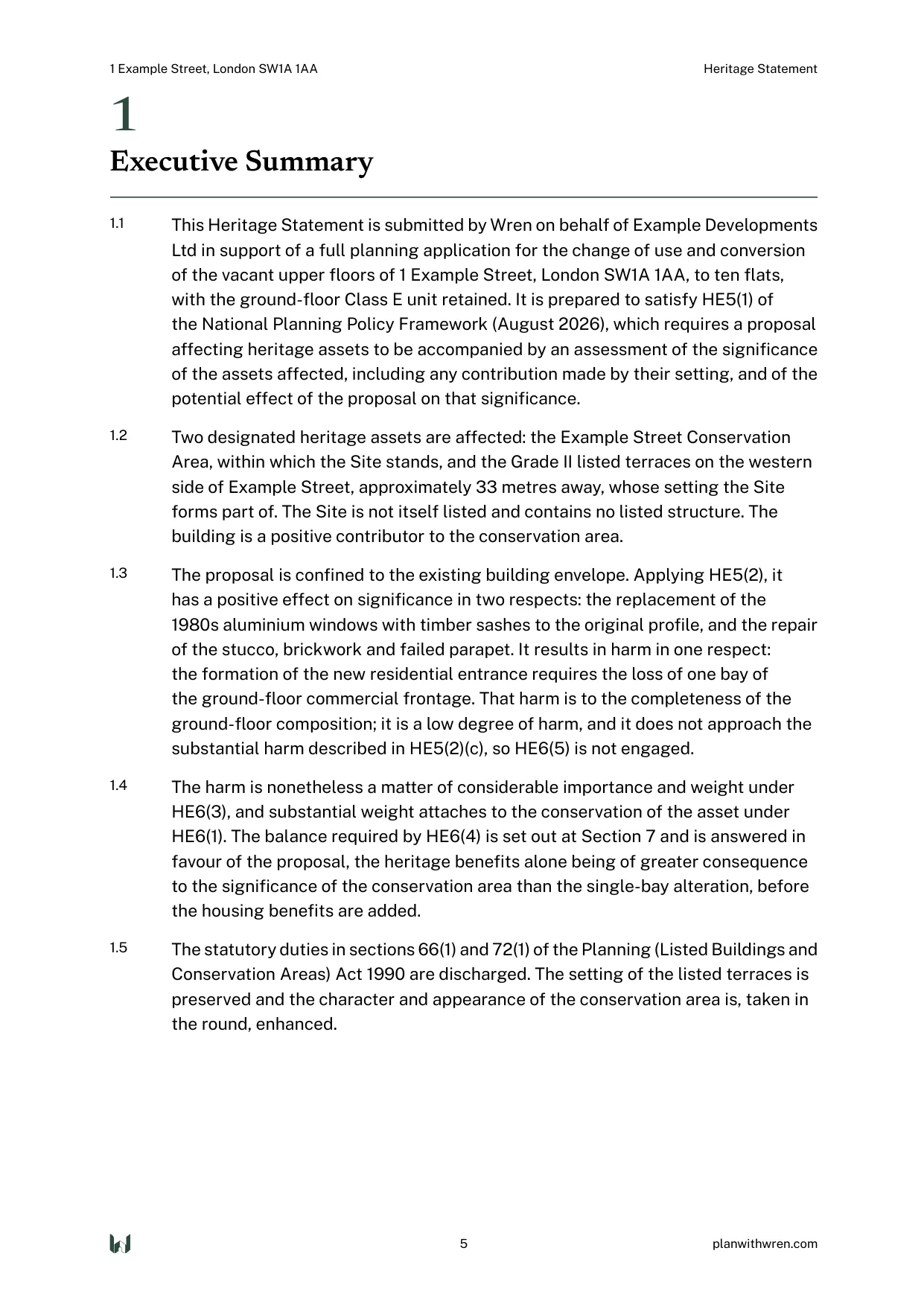 A page from the Heritage Statement specimen.