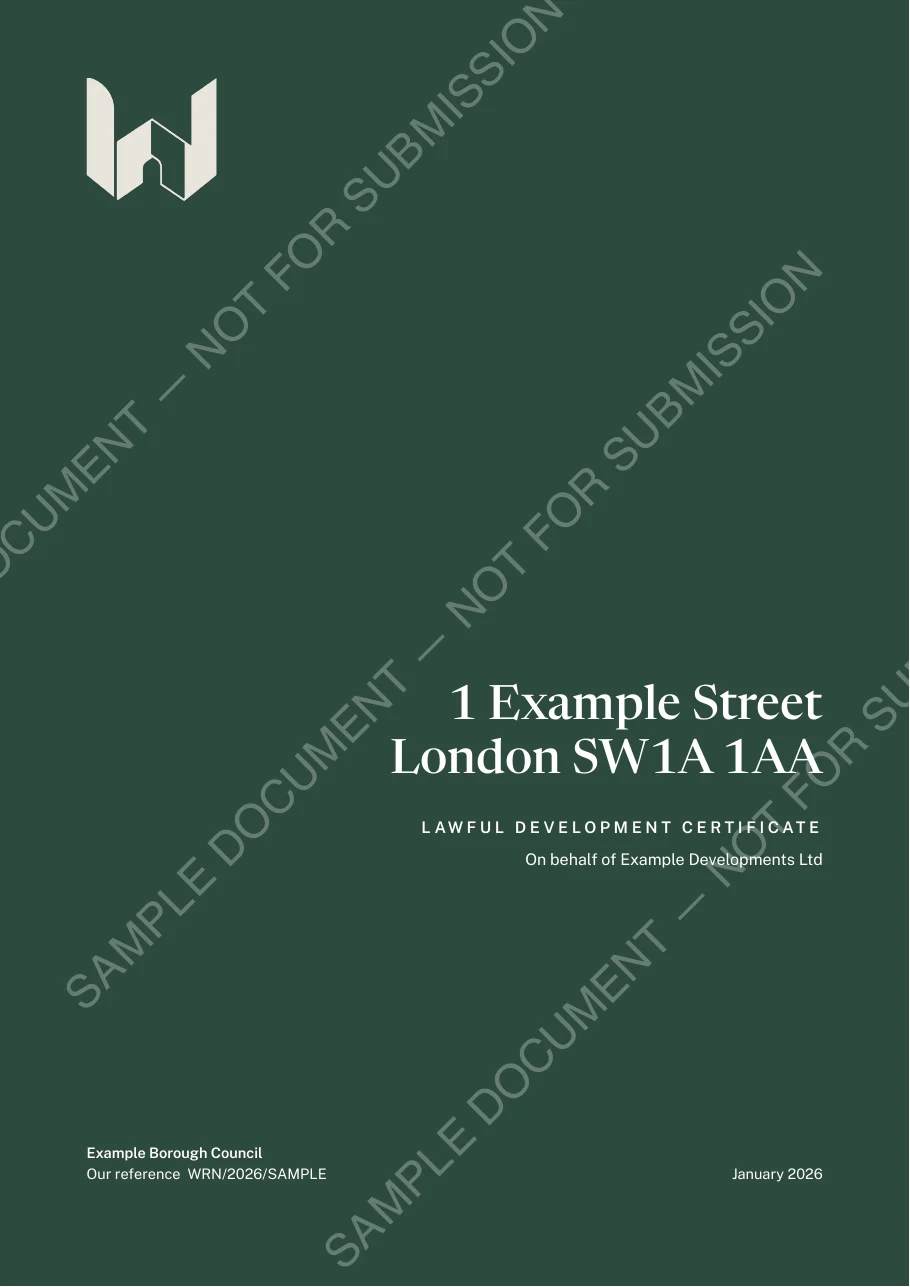 Cover page of the Lawful Development Certificate specimen
