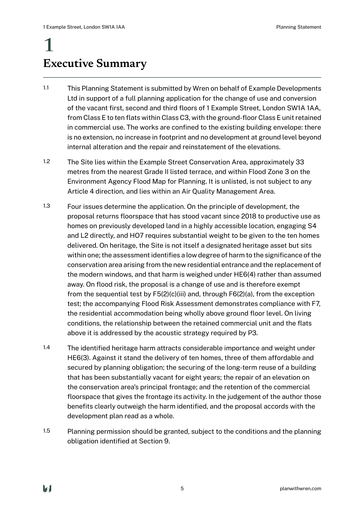 A page from the Planning Statement specimen.