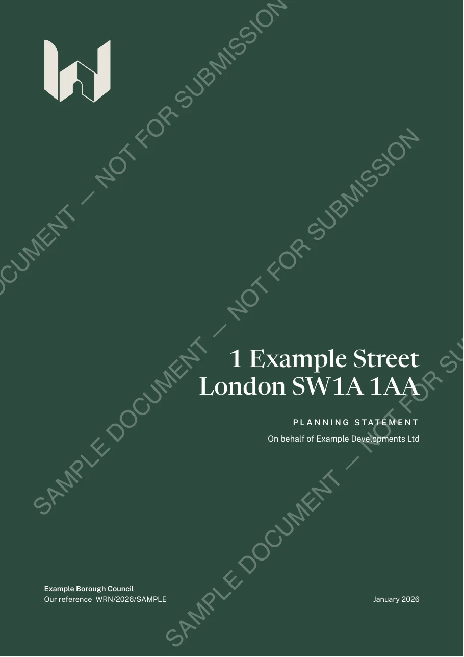 Cover page of the Planning Statement specimen